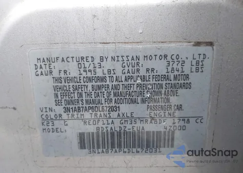 2013 Nissan Sentra Sv z USA, uszkodzony, nr VIN 3N1AB7AP6DL672031